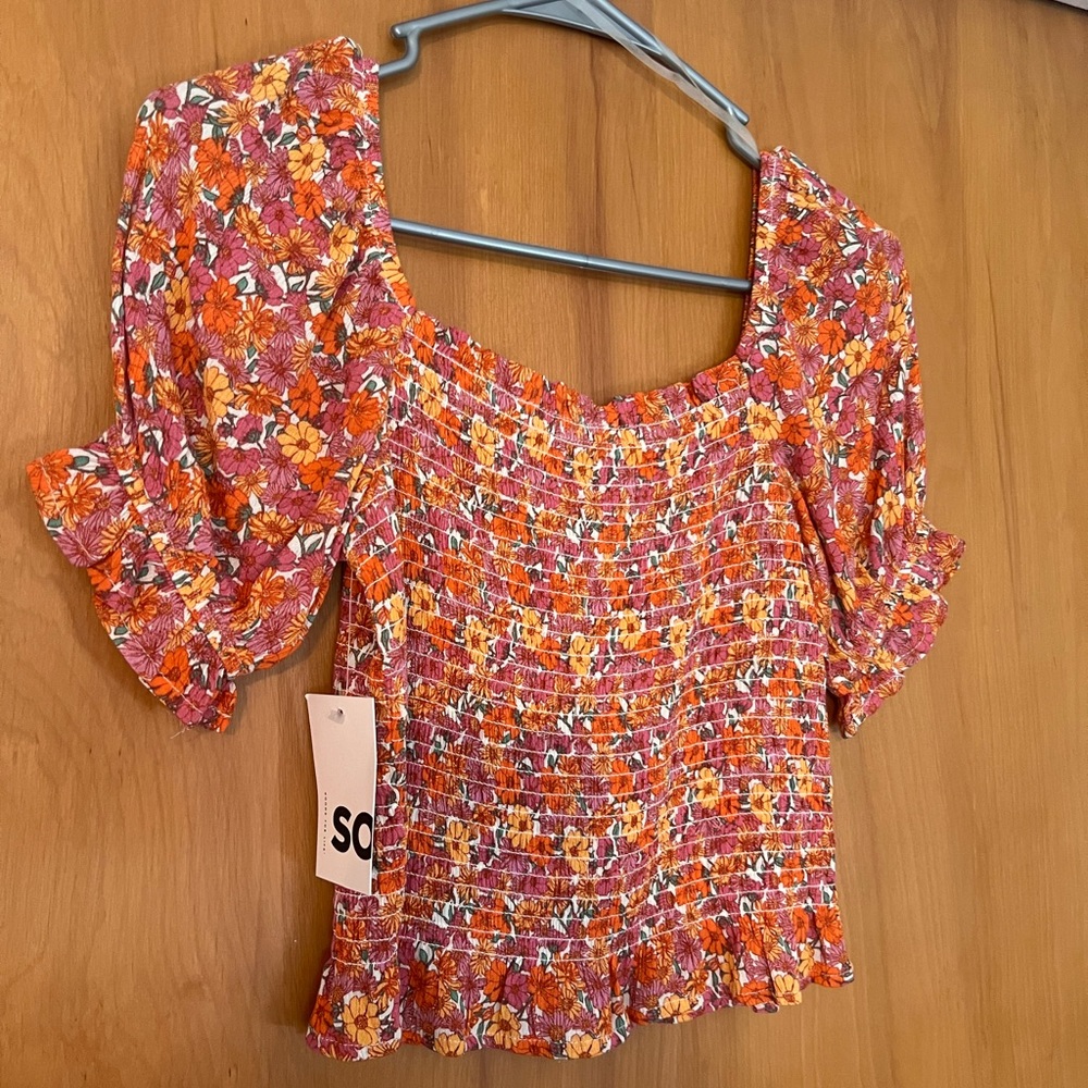 ORANGE FLORAL | BLOUSE | CROPPED | SMALL | NWT